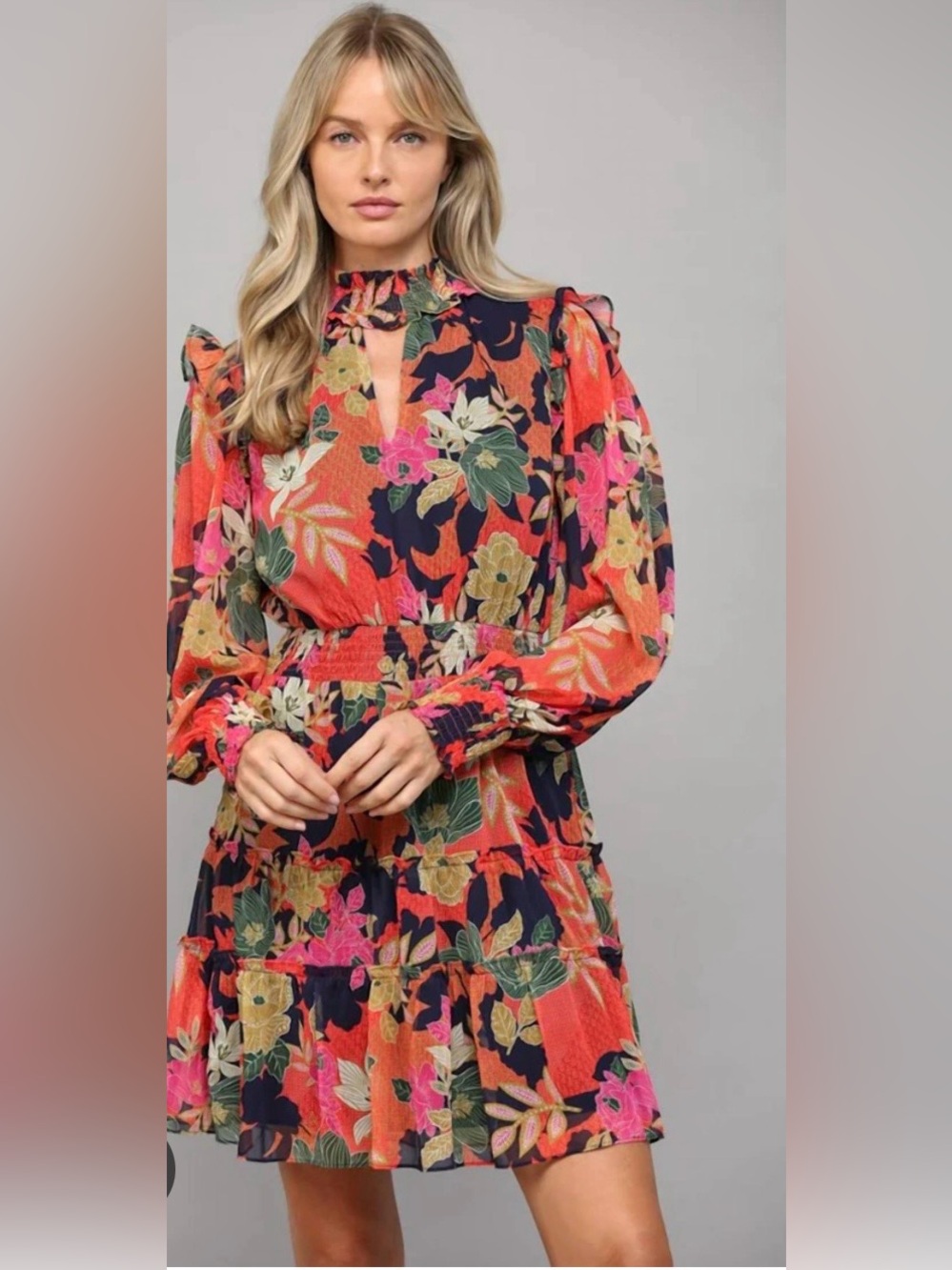 Fate Smocked Floral Ruffle Smocked Mini Dress Size M